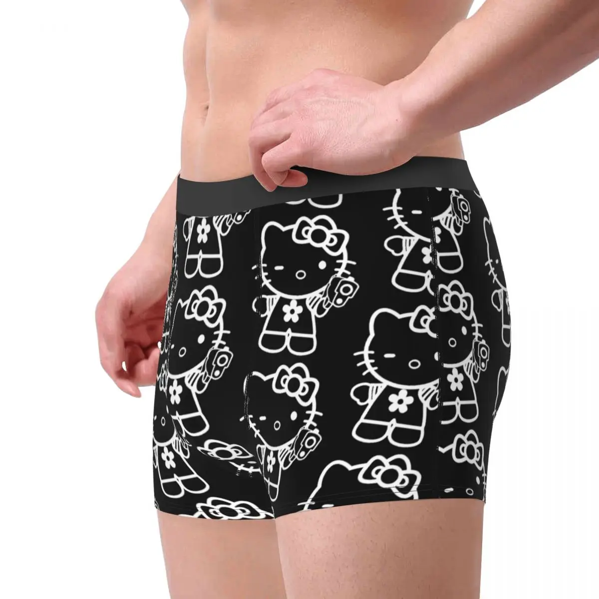 Funny Boxer Hello Kitty Dark Gothic Gun Shorts Panties Men\'s Underwear Breathable Underpants for Homme S-XXL