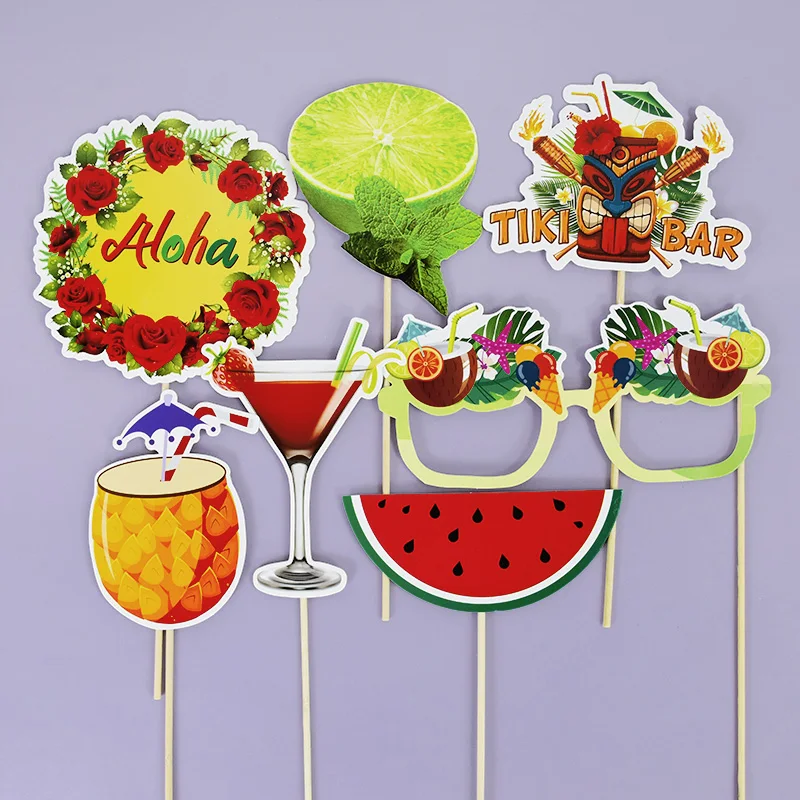 

29/33pcs Hawaii Photo Booth Funny Lip Mouth Photobooth Props Wedding Party Decoration Tropical Summer Luau Birthday Party Props