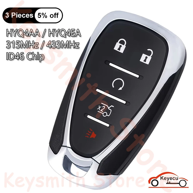 KEYECU 5 Btns 315 MHz 433 MHz ID46 Chip für Chevrolet Equinox Cruze Sonic Camaro Cruze Malibu Smart Remote Key Fob HYQ4AA HYQ4EA