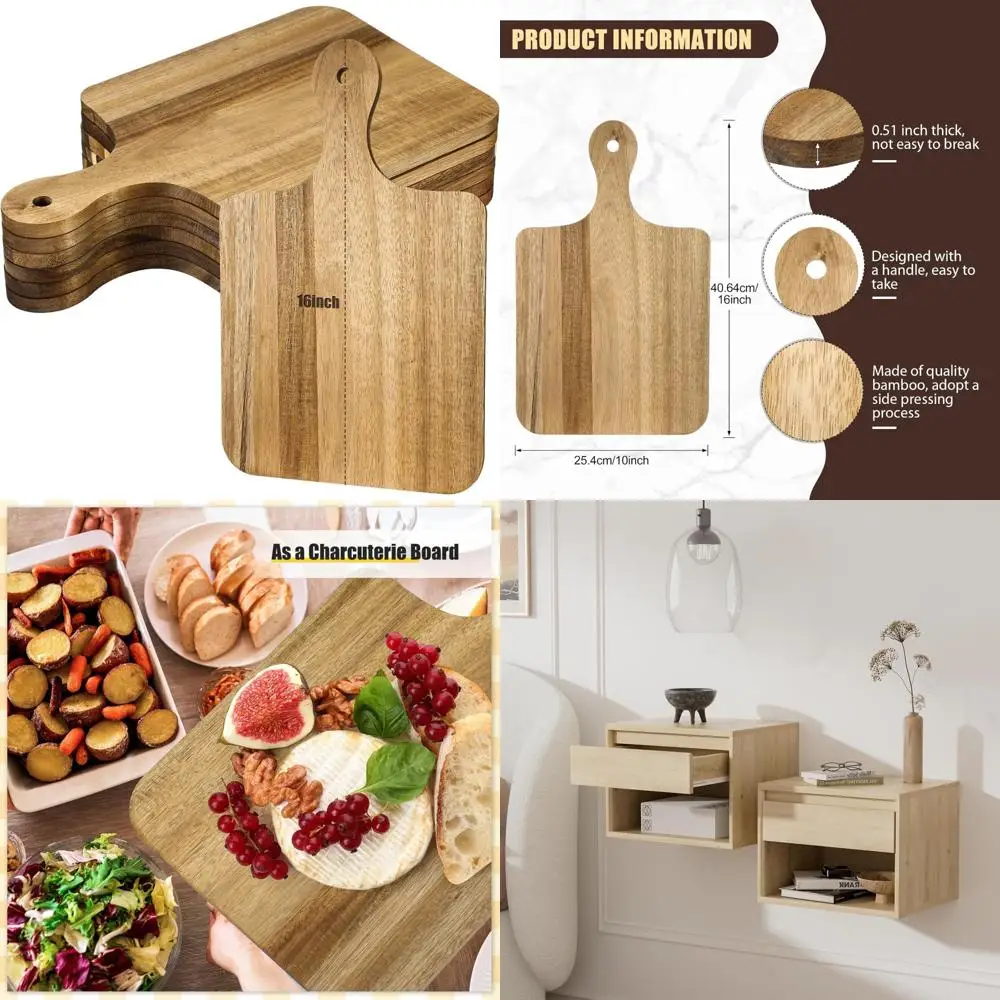 

Thick 6-Piece Wood Cutting Boards Set for Chopping, Serving, Charcuterie, and Laser Engraving - Perfect Mother's Day Gift