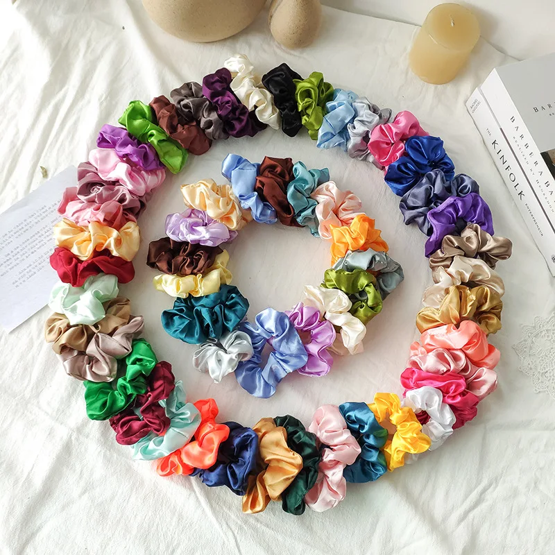 

50Pcs/Set Fashion Silk Satin Scrunchies Headband Girls Elastic Rubber Hair Band Women Ponytail Holder Hair Ties Accessories