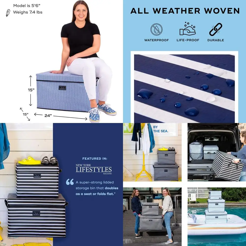 

Collapsible Storage Bin with Lid and Handles, Stackable, Seat or Table Use, Holds 90 Lbs