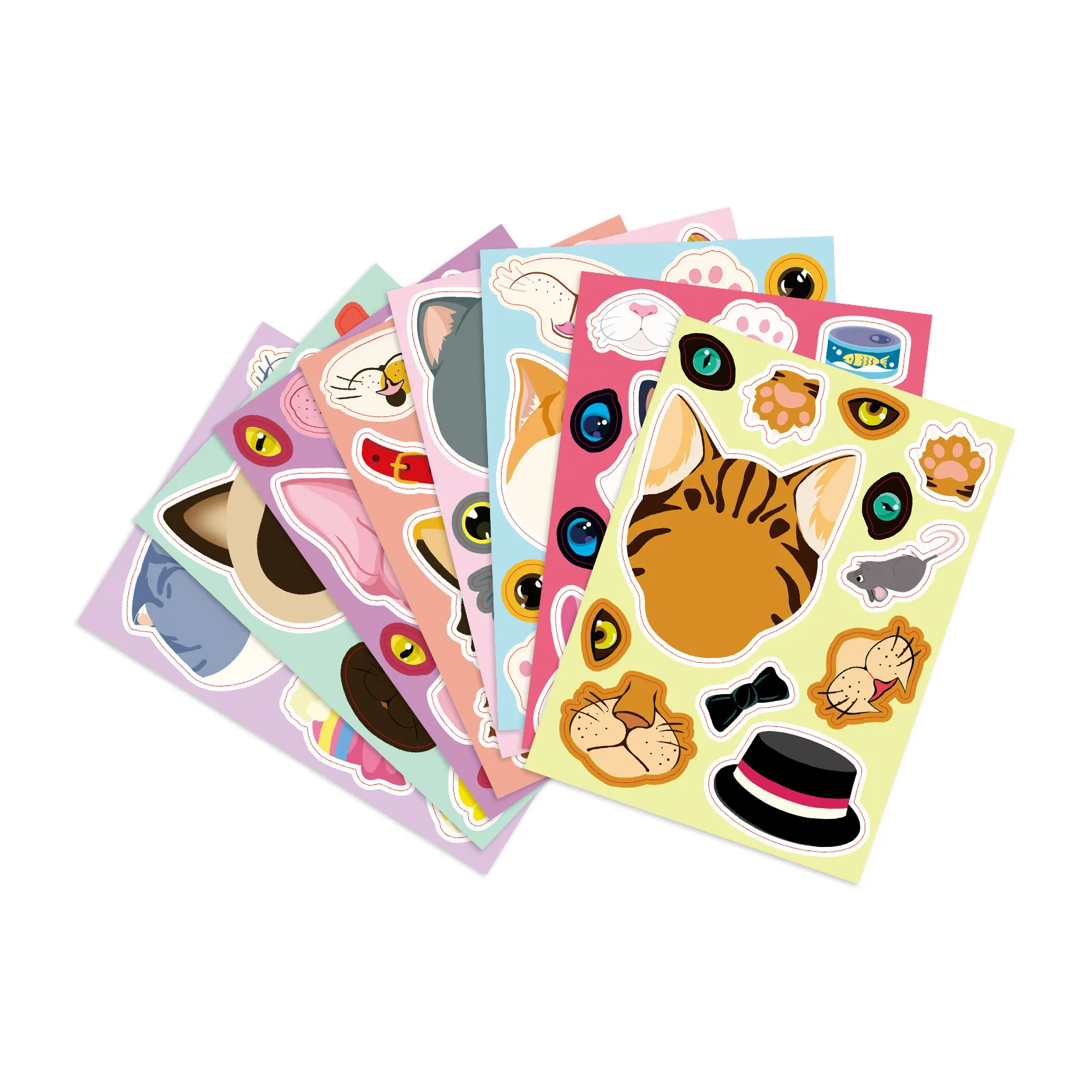 

8/16Sheets Cartoon Cat Head Face Changing Puzzle Sticker Cute Animal Make A Face Toy Face Changing Children's Toys Phone DIY