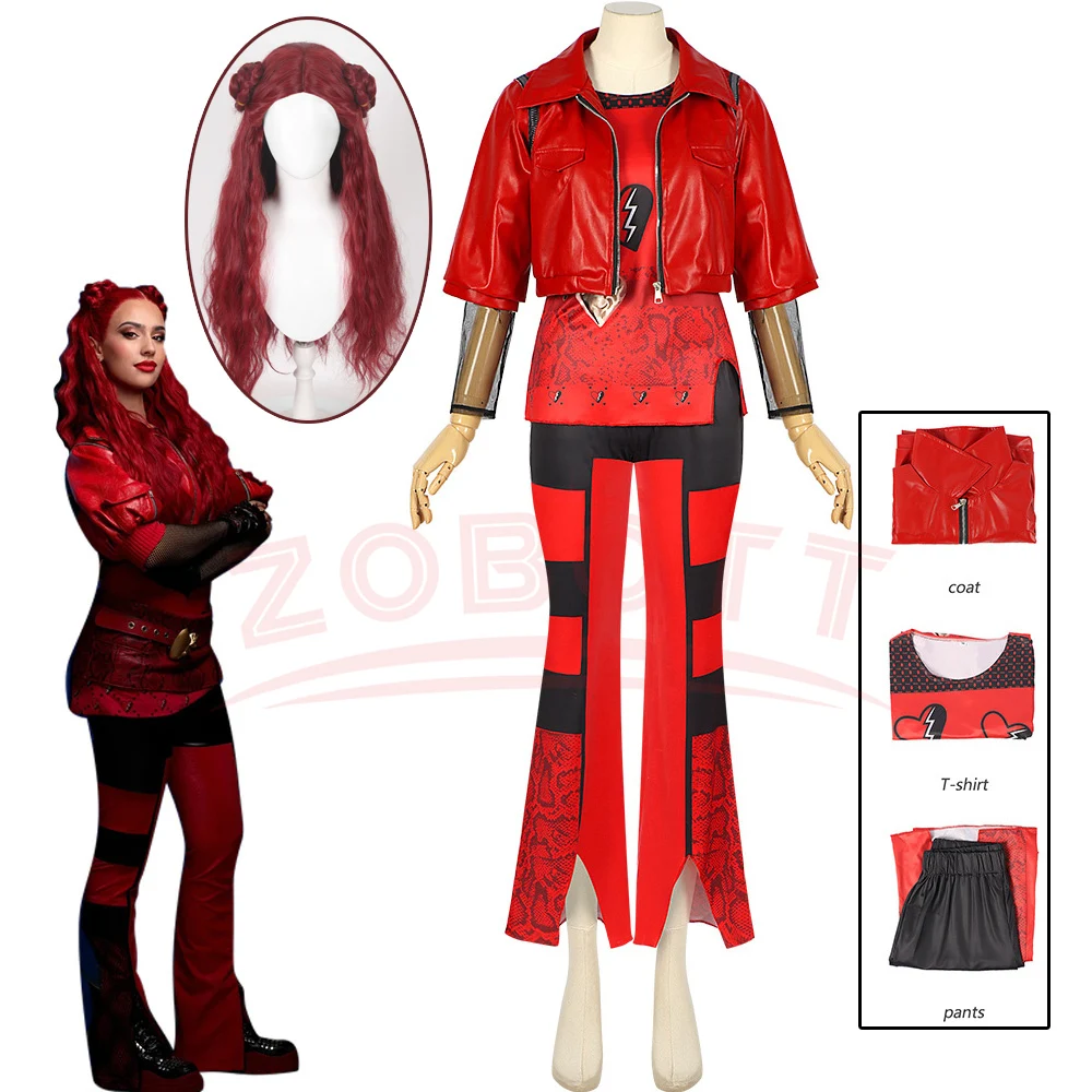 2024 Halloween Red Cosplay Costume Descendants Queen Of Hearts' Daughter Red Uniform Set The Rise Of Red Princess Full Outfits