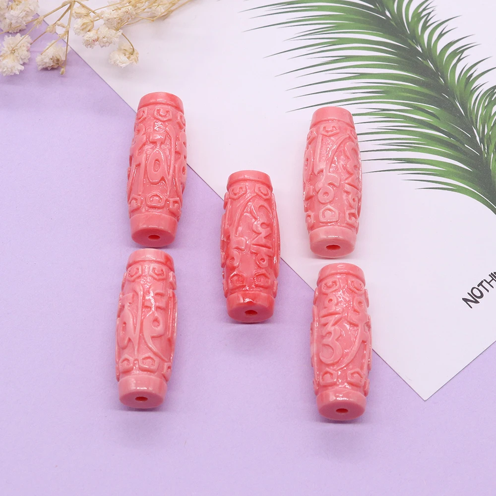 Natural Stone Barrel Beads Red Coral Six Word Motto Dzi Buddha Loose Beads for Jewelry Making DIY Bracelet Necklace Accessories