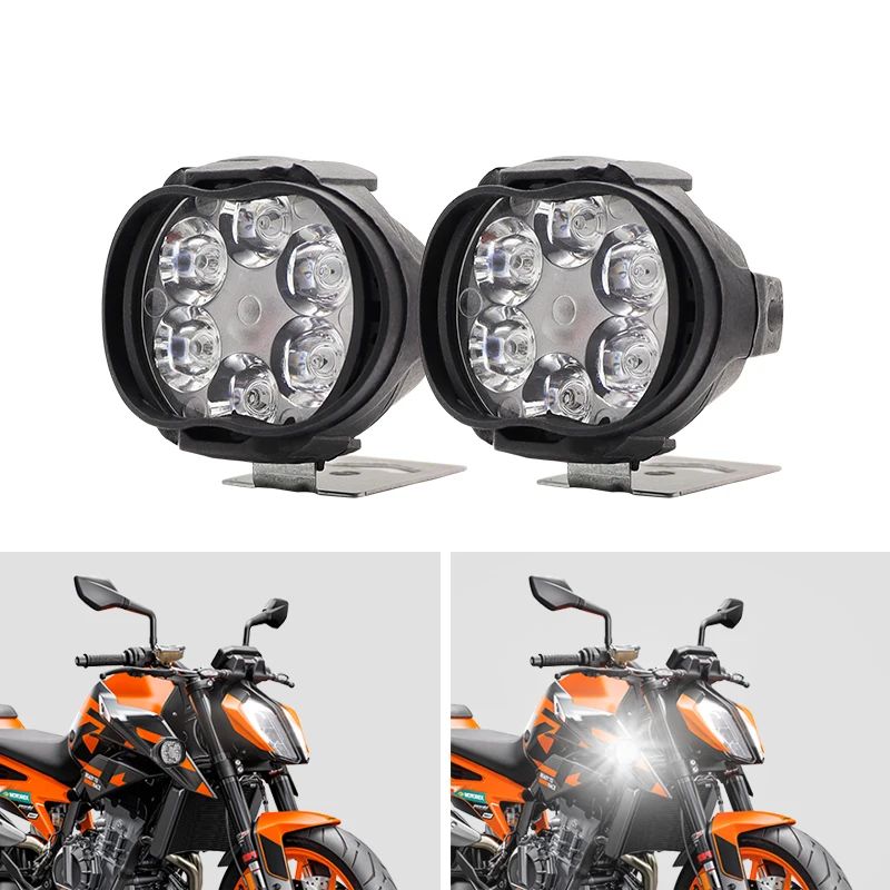 2pcs Led Headlight Motorcycles White Super Bright Auxiliary Working Front Light Scooter Spotlight Additional Spot Light Fog Lamp