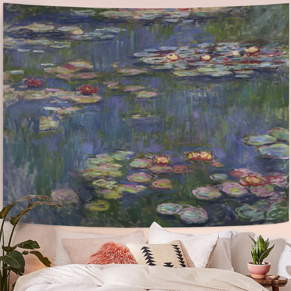 Tapisserie Seerosen von Claude Monet Ölgemälde Blumen Wandbehang Kunst Wohnkultur Polyester Wandteppich für Wohnzimmer Bedro – Detail 11