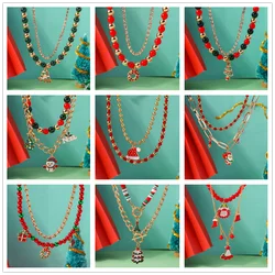 Aihua New Fashion Christmas Necklace for Women Girls Santa Claus Deer Bell Christmas Star Tree Pendant Necklace New Year Gifts