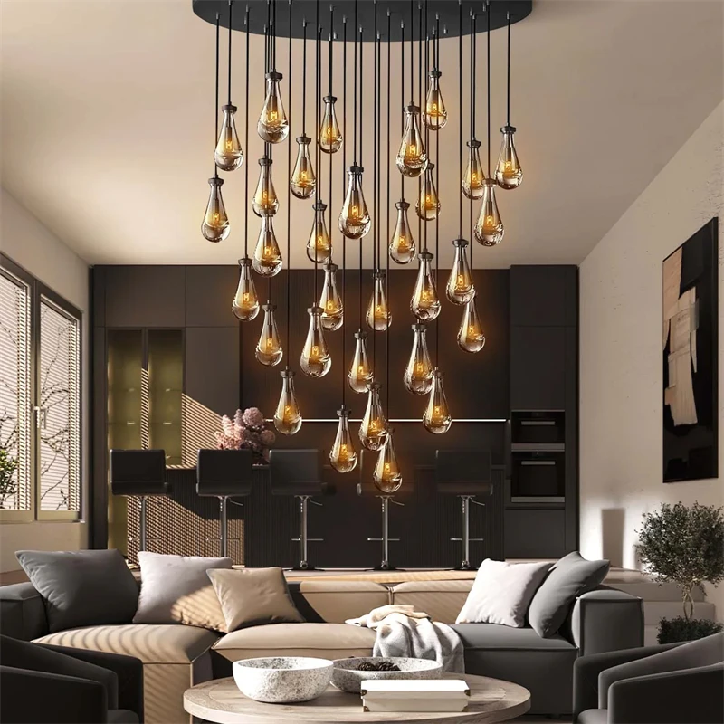 Nordic Glass Pendant Light Copper Water Drop Shape Gold/Black Luster Light Dining Room Bar Bedroom Pendant Lamp Hanging Fixtures