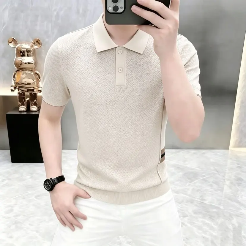 2026 model summer men's silk-trimmed lapel short-sleeved knitted polo shirt for business and casual wear