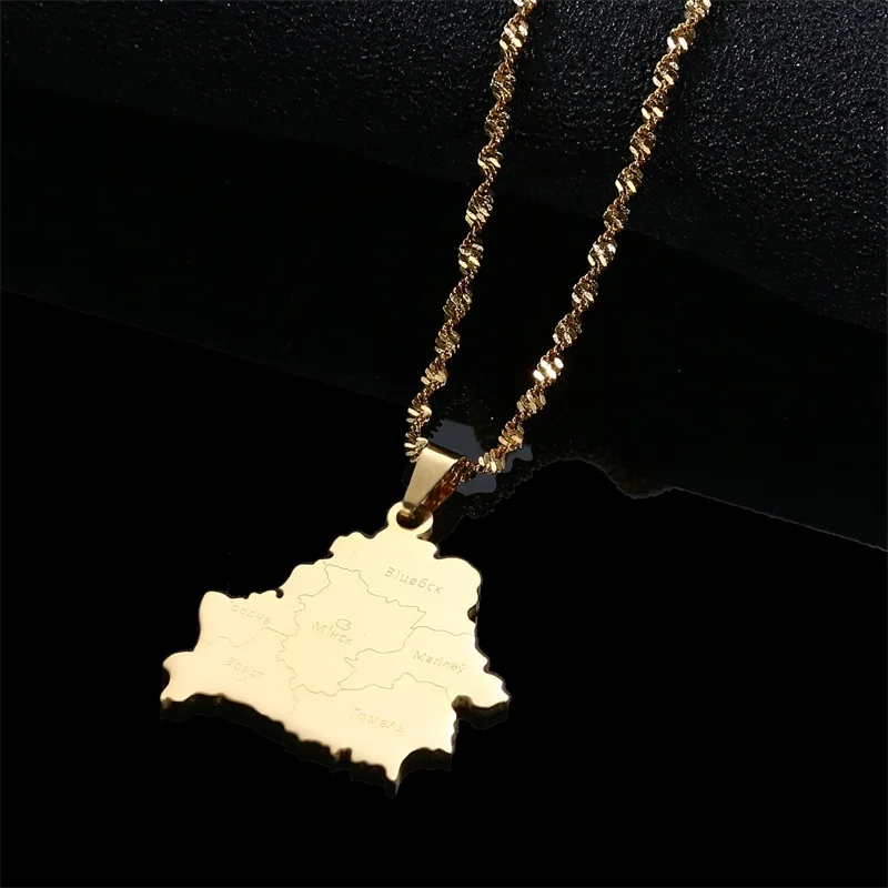 Belarus Map Stainless Steel Pendant Necklaces Belarusian Jewelry Women Men