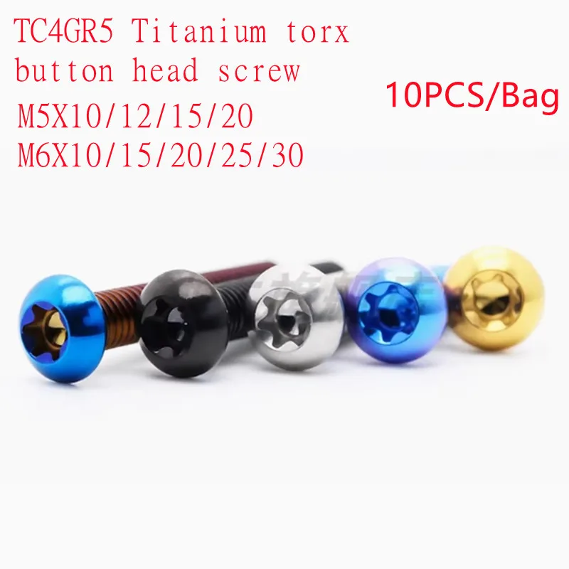 

10 шт. титановых винтов с круглой головкой Torx TC4/GR5 M5 M6*10/15/20/25/30, золотистые, радужные, черные, с шестью шлицами