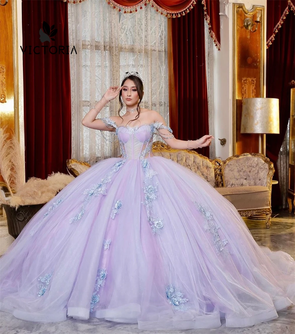 فساتين Quinceanera الرائعة مزينة باللون الأرجواني والخرز والشرابات فستان فاخر لعيد الميلاد 2025 مخصص