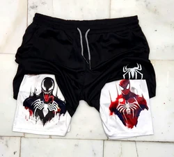 Marvel Spider-Man Venom spodenki gimnastyczne męskie Fitness The Punisher 2 w 1 spodenki wydajnościowe letnie szybkoschnące krótkie spodnie lekkoatletyczne