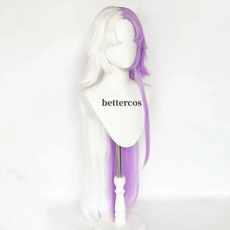 Sigma Cosplay Wig Long Purple White Wig With Earrings Heat Resistant Synthetic Cosplay Anime Wigs + Wig Cap