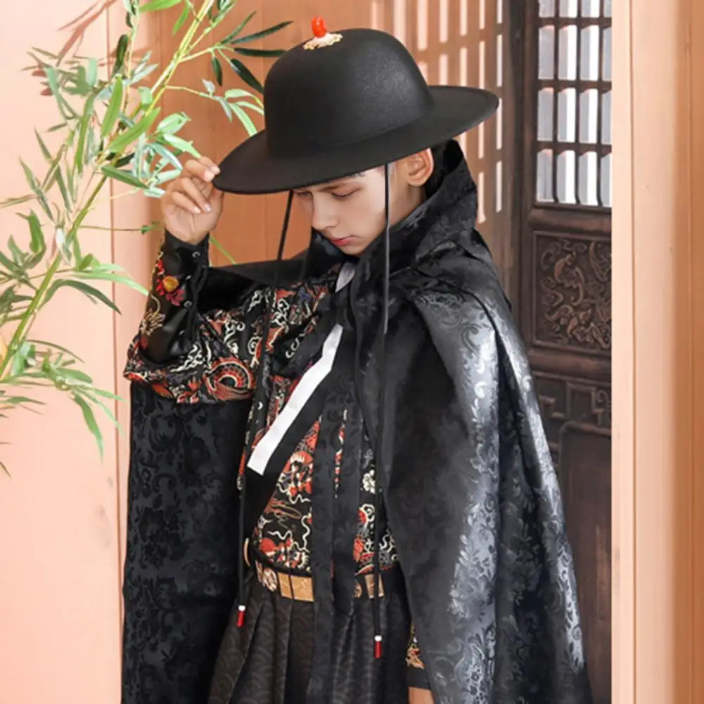 Ancient Style Round Hat Flying Fish Hat Wide Brim Black Sun Hats for Men Boys Traditional Flying Fish Costume for Fishing