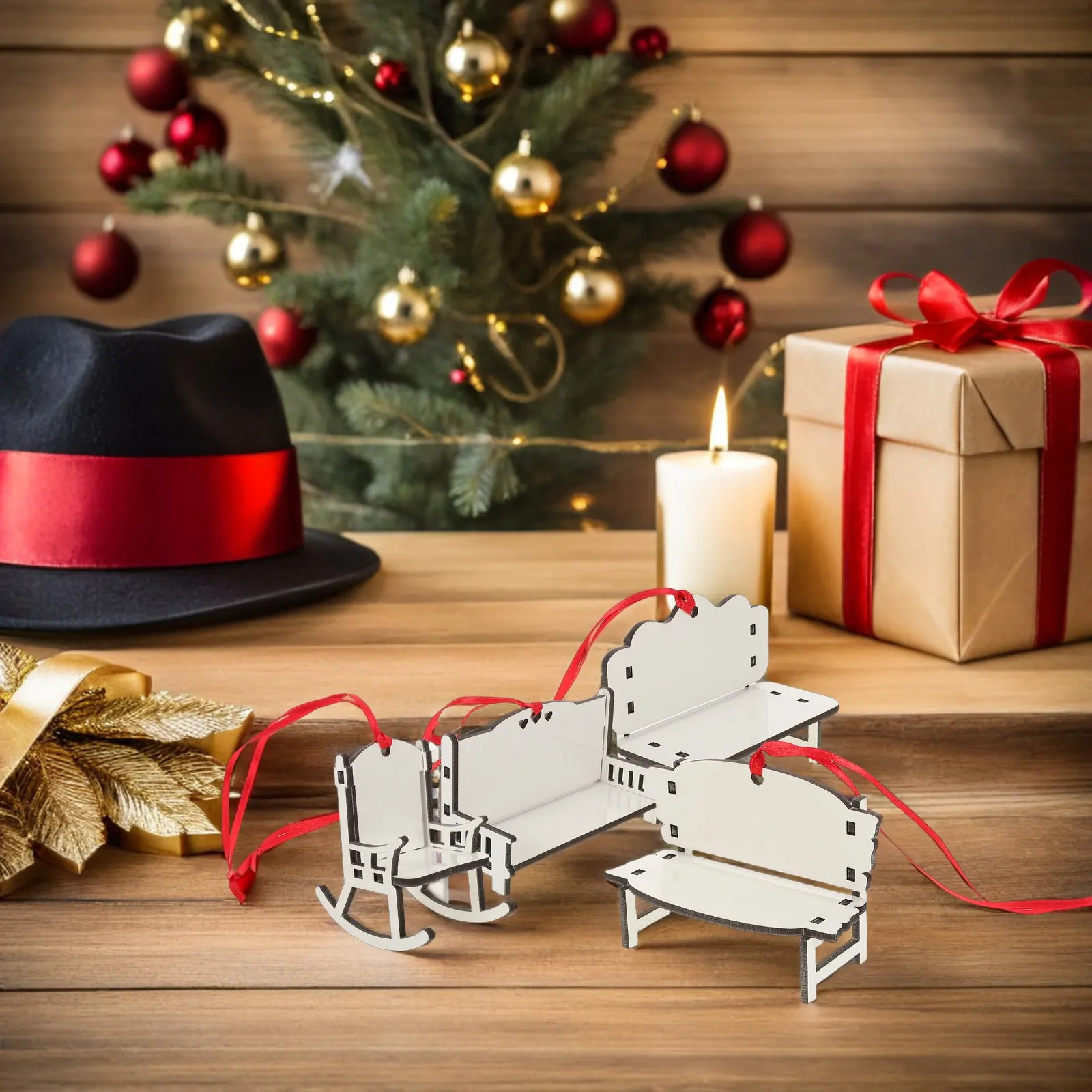5Pcs Sublimation Bench Blank Heat Transfer Chair Christmas Tree Hanging Ornament DIY Chair Decor Home Table Centerpiece