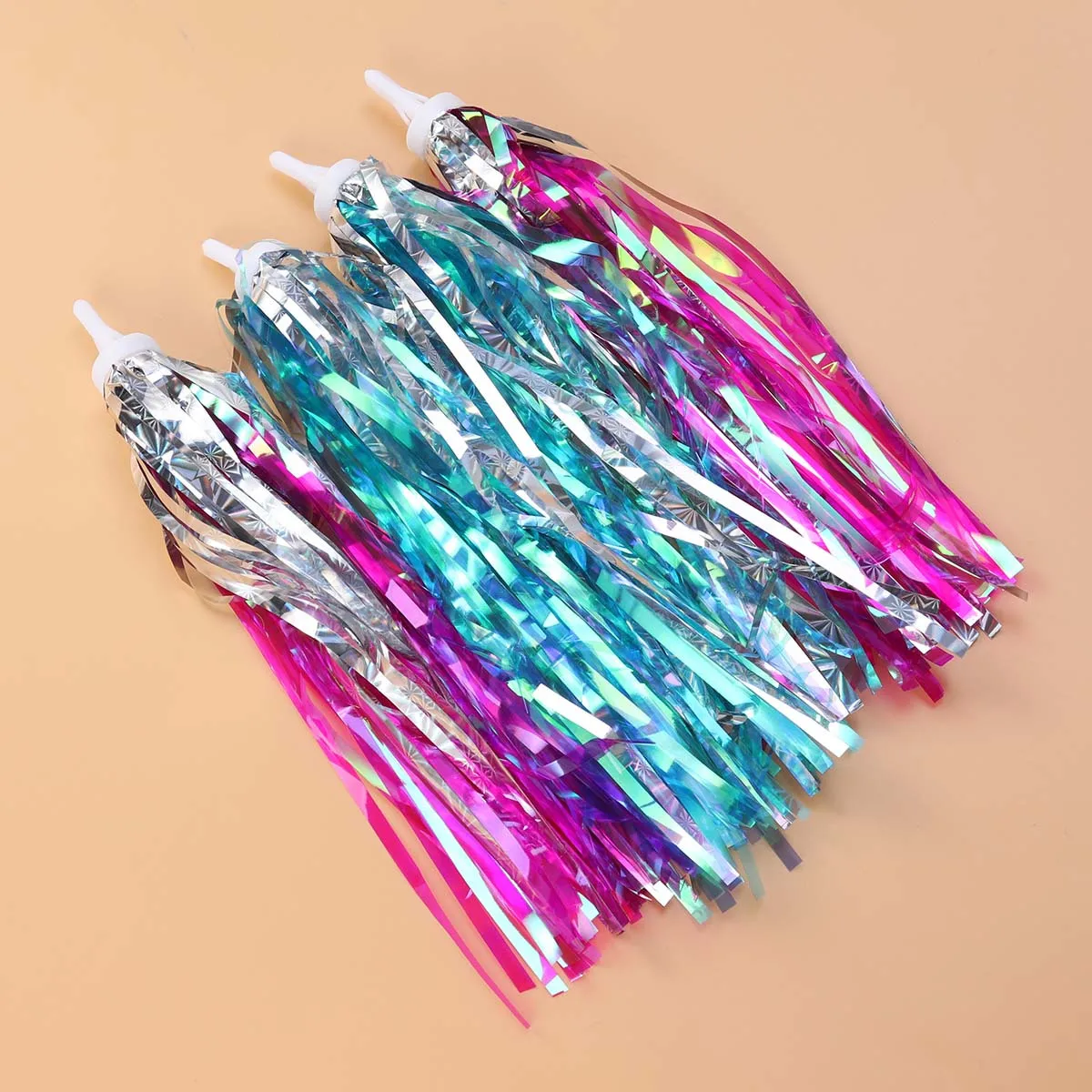 4Pcs Kids Tassel Ribbon Handlebar Streamers Easy Clip on Bicycle Tricycle Decor Green Silver Pink Silver Kids Tassel Ribbon