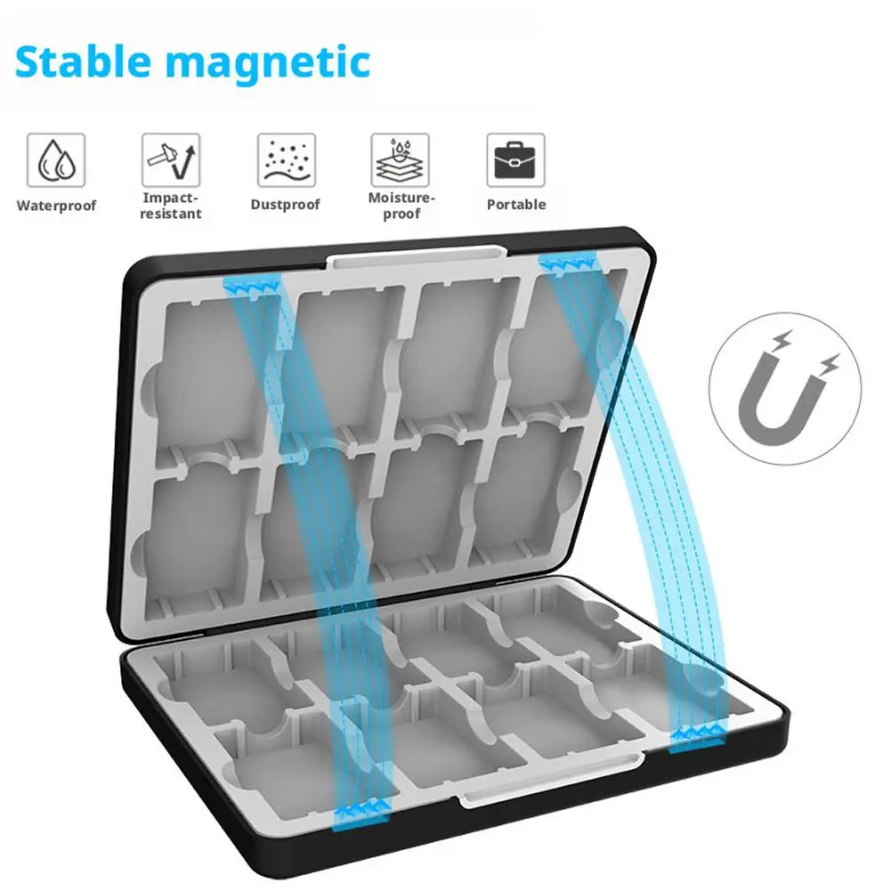 16-in-1 Game Card Storage Box For GBA Magnetic Waterproof Dustproof Case Silicone Lining Portable Travel Game Card Organizer