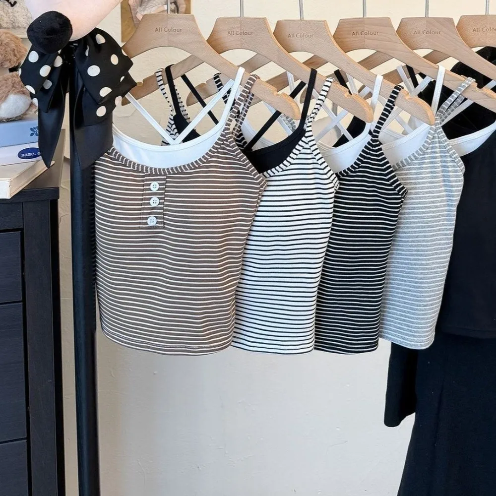 Ins Fashion مع وسادة الصدر شريط بروتيل بلا أكمام الشارع الشهير شريط مشد الكورية Ins الدبابات الحمالة سترة الربيع الصيف #3