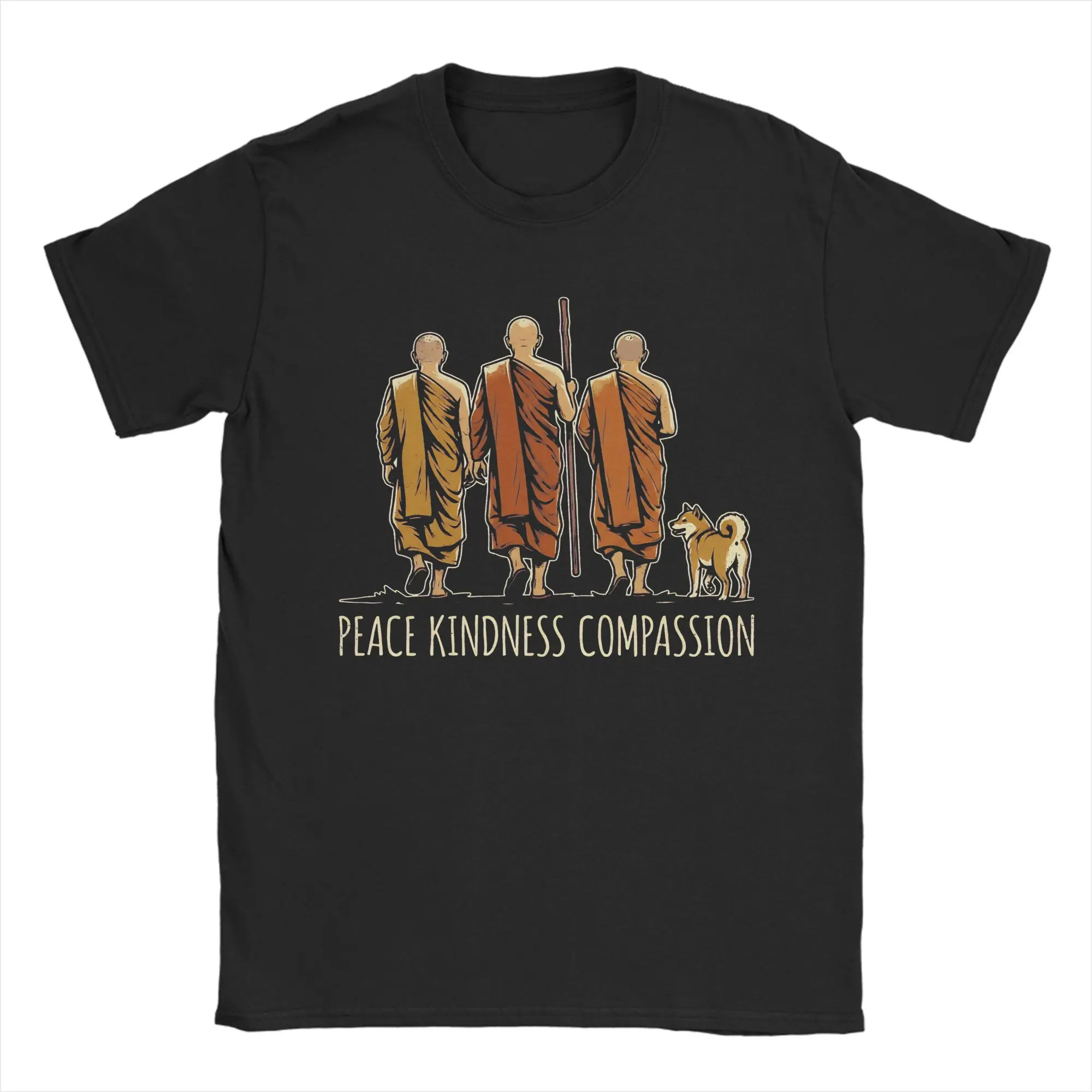 Men T-Shirts Buddhist Monks Peace Kindness Compassion Minimalist Cotton Tee Shirt Short Sleeve T Shirt O Neck Clothes Summer