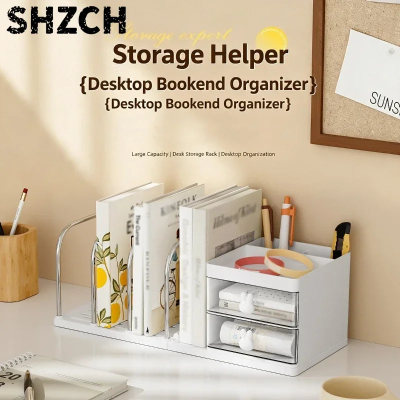 Desktop Storage Organizer Splicable Modular Multi-grid Desk Organizer with Bookend Drawer Pen Holder for Office Student Home