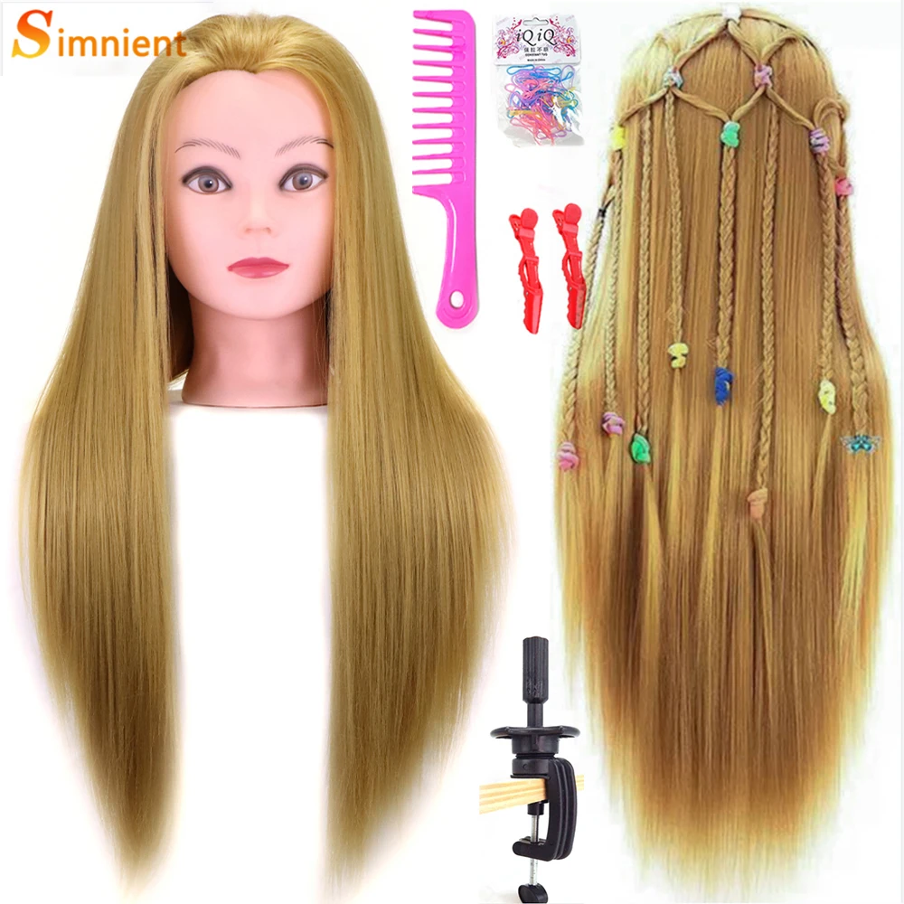 

26 Inch Synthetic Hair Mannequin Head With Free Clamp Stand Hairdresser Training Manikin Cosmetology Doll Head For DIY Braid