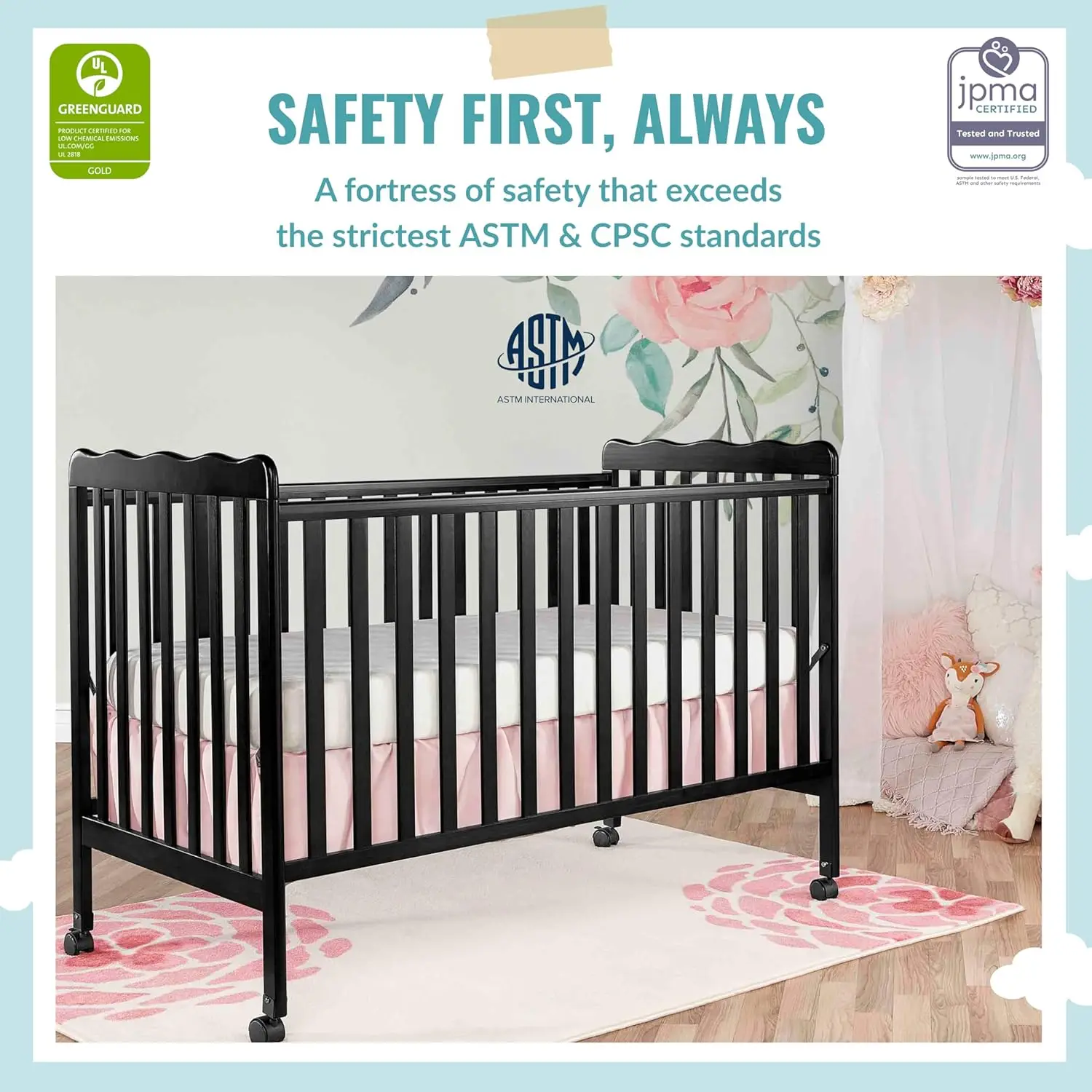 Carson Classic 3-in-1 Convertible Crib warna hitam