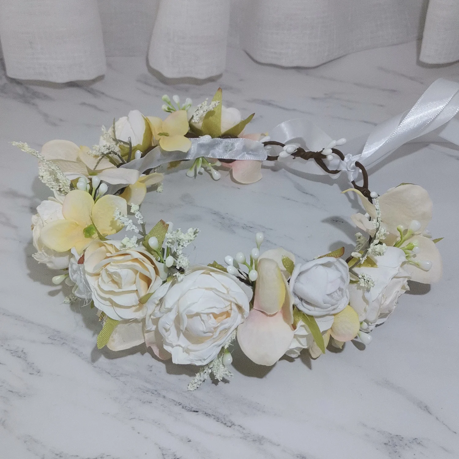 

Champagne Color Girls' Dress Flower Crown Hair Accessories Wedding Bridal Headband Ornament Kids Children Floral Garlands