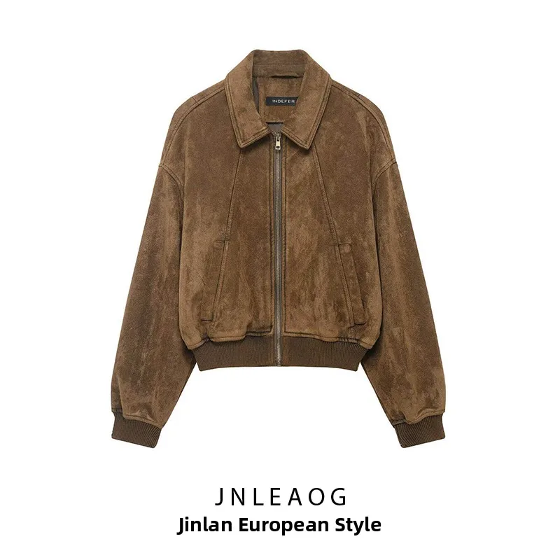

Fashionable Velvet Texture Jacket Coat for Women Spring New Style JNLEAOG Zipper Closure Long Sleeve Standard Fit Ladies Coat