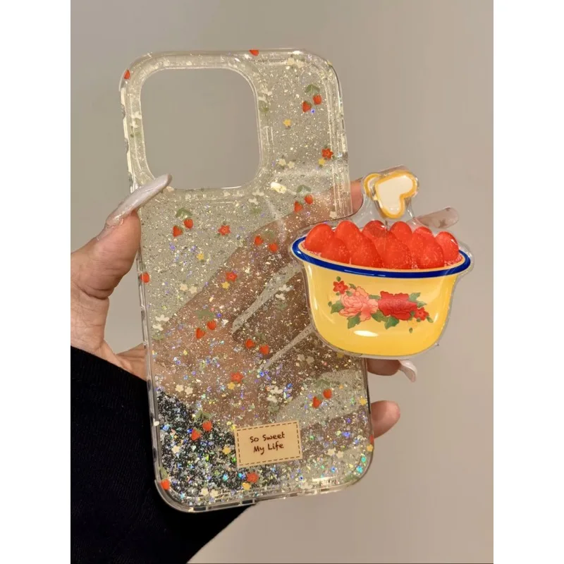 

Creative Strawberry Cake Mobile Phone Case for IPhone 16 15 14 Pro Max Personality Glitter for IPhone 13 12 11 XR XS MAX Case