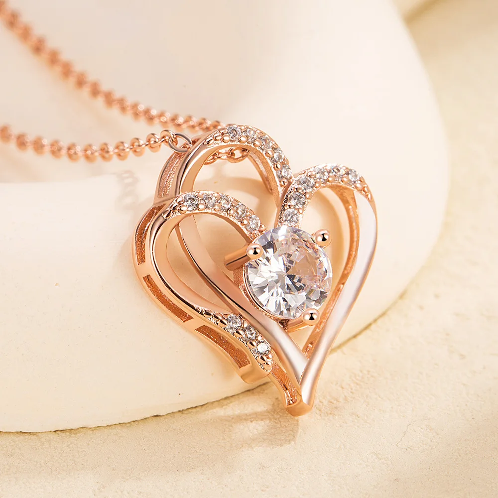 

Элегантное ожерелье премиум-класса из стерлингового серебра 925 пробы с двойным сердцем и полым цирконом, женская цепочка на ключицу