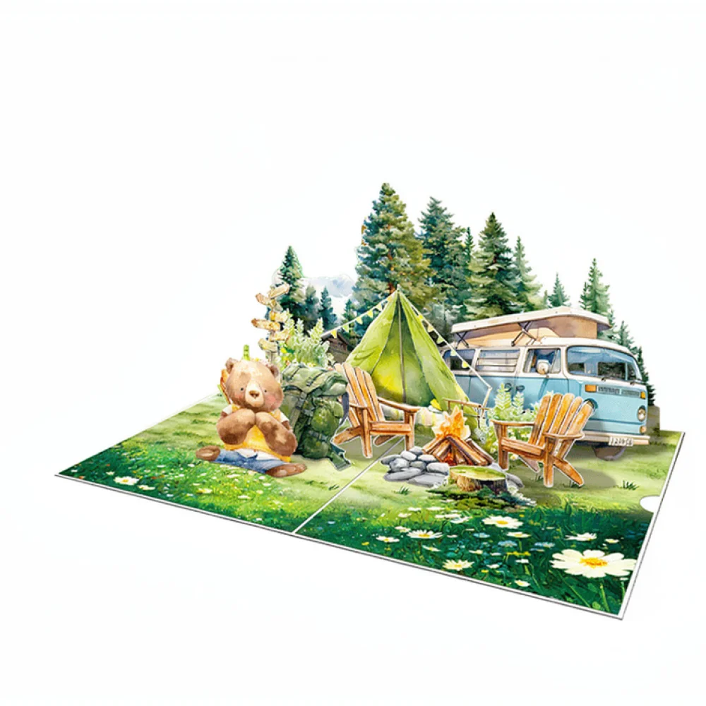 Unique 3D Bear Camping Pop Up Card Handmade Paper Craft Greeting Card Perfect Gift For Anniversary Birthday Celebration