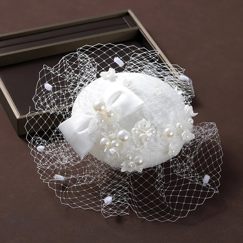 Hepburn  French Veil Flower Hat Bridal Headwear Studio Accessories Dress Hat