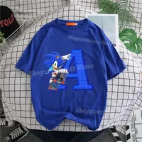 Soniced Men Adult Blue T-shirt Cotton Cute Letters A-Z Anime Print Boy Tee Short Sleeve Y2K Fashion Casual Party Kawaii Tops Hot