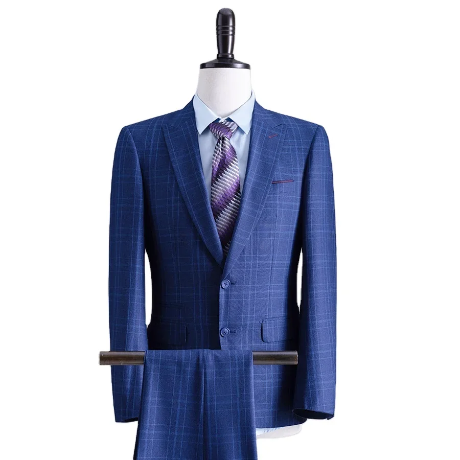 Men's slim fit double button high-quality business custom solid color grid set wedding party dress