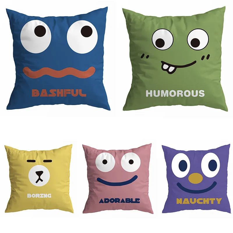 

Cute Expression Pillows Case for Bedroom Yellow Blue Pillowcases for Pillows Living Room Decoration Throw Pillow Cover 45x45 Cm