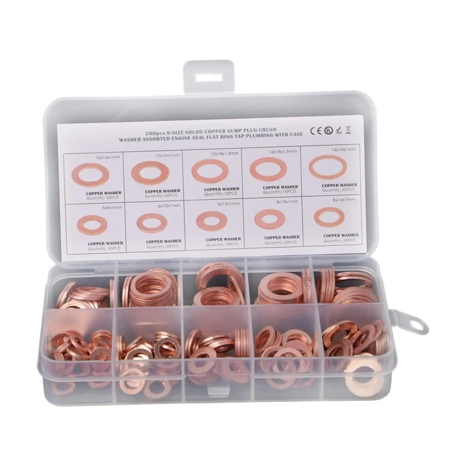 Flat Sealing Washer Gasket Set Copper Assortment Multi Size Rings Fastener Kit for Home Generator Equipment