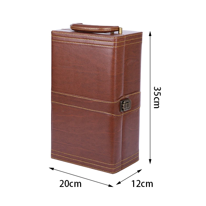 Imitation Wood Grain Red Wine Box PU Leather Wine Box with Handle and Utensils Vintage Style Wine Bottle Holder for Celebration