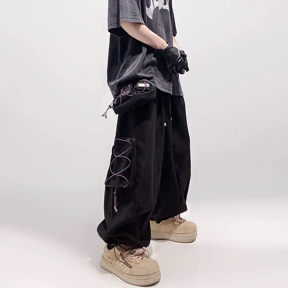 Niche Hip Hop Skateboard Pants High Street Fashion Ankle-Tied Loose Wide Leg Sports Tooling Functional Lantern Ankle-Length