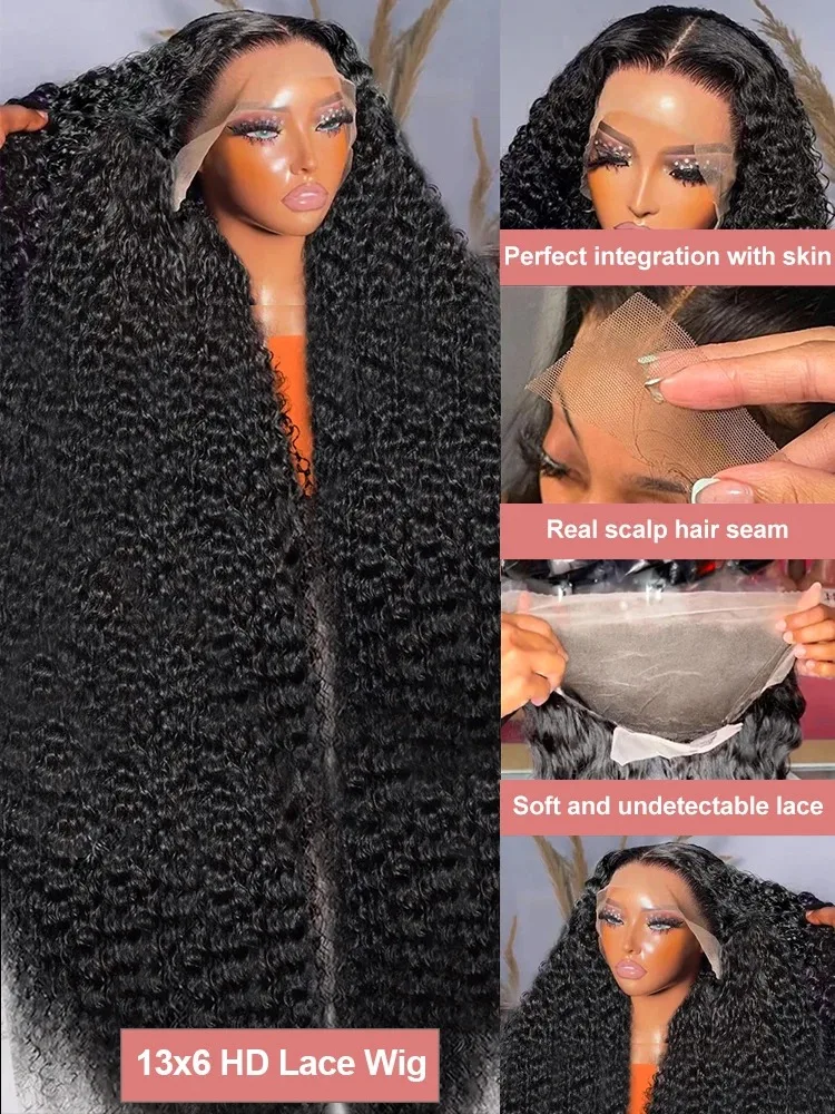 30 40 Inch 13x6 HD Transparent Deep Wave Human Hair Lace Frontal Wig 13X4 Lace Front Loose Water Curly Wigs For Black Women