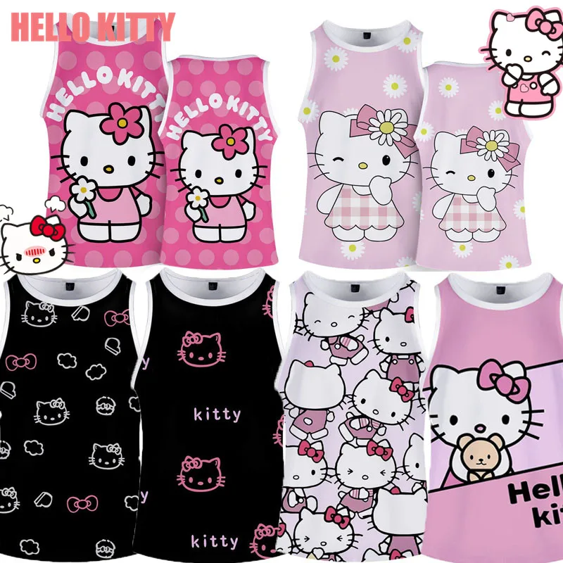 Hello Kitty Sleeveless Vest Jacket Loose Versatile Vest Couple Cartoon Underwaist Sports Leisure Clothes Girl Student Jersey