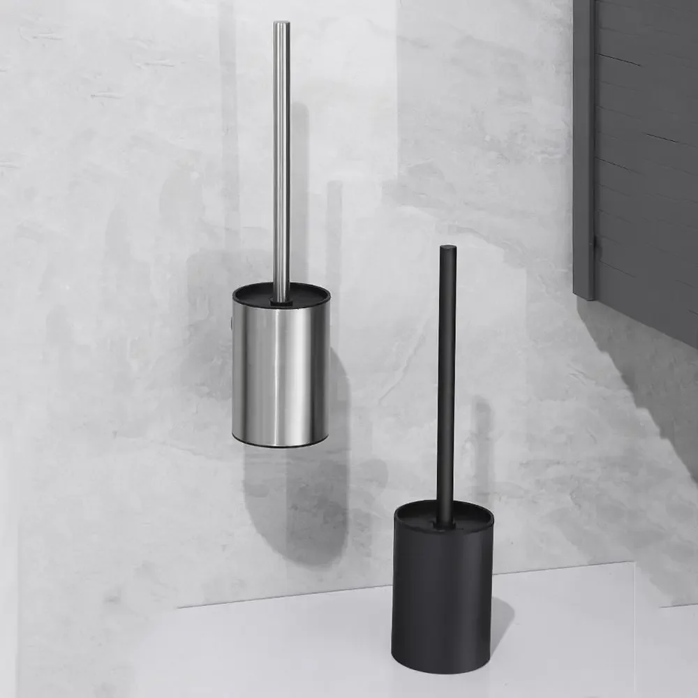 Stainless Steel Toilet Brush Set Non Perforated Standing Base Vertical Toilet Brush Holder Long Handle Deodorant