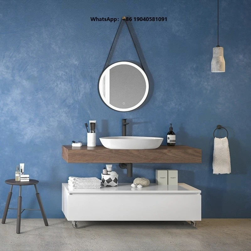 120 cm Bathroom Composition with Floor-standing Cabinet Oak Shelf Double Vanity Bath Mirror Ceramic Basin