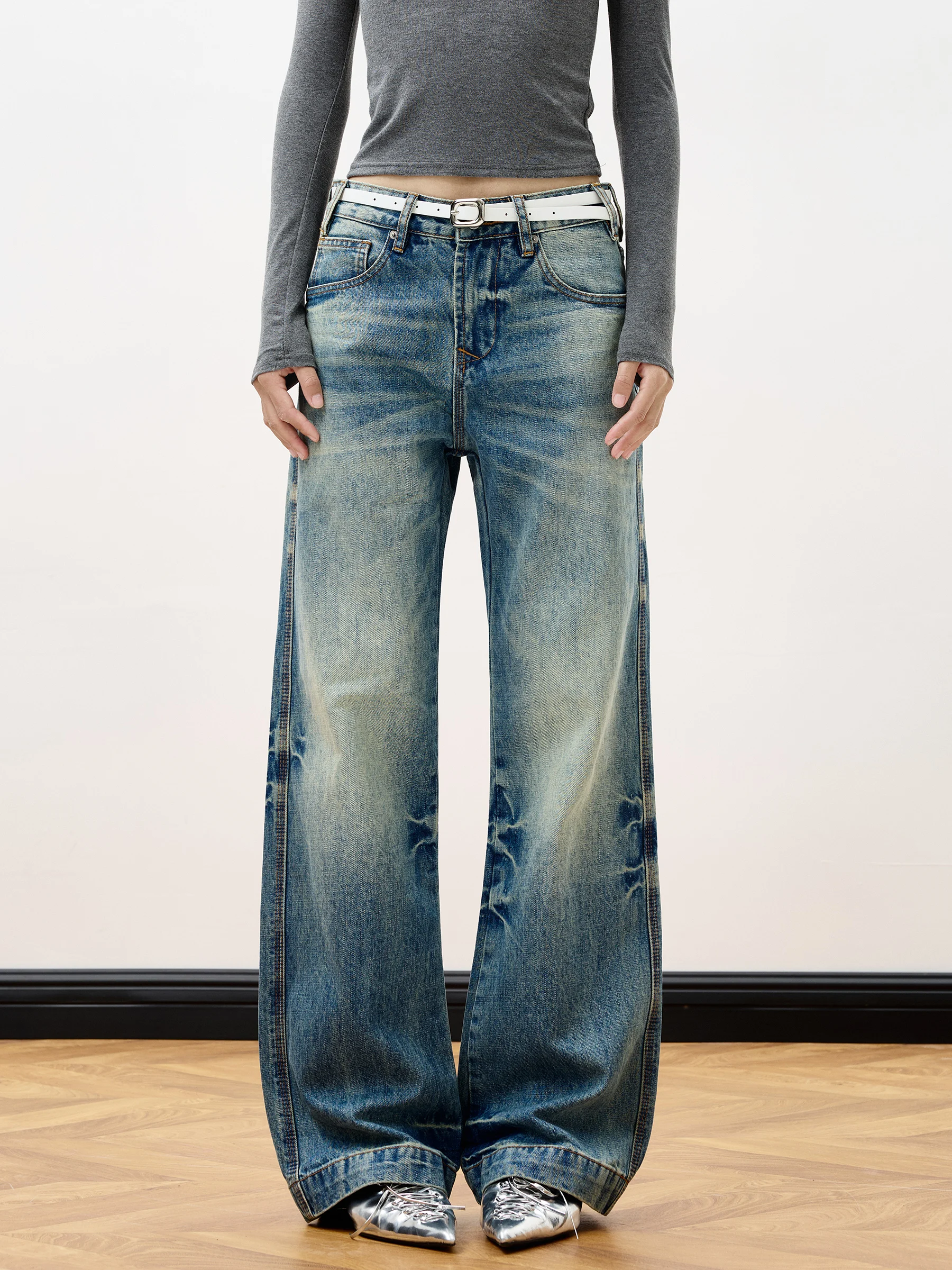 

Джинсы-клеш Junecut в американском ретро-стиле, с эффектом потертости, утягивающие, универсальные, для повседневной носки, женские, с высокой талией, джинсовые скинни