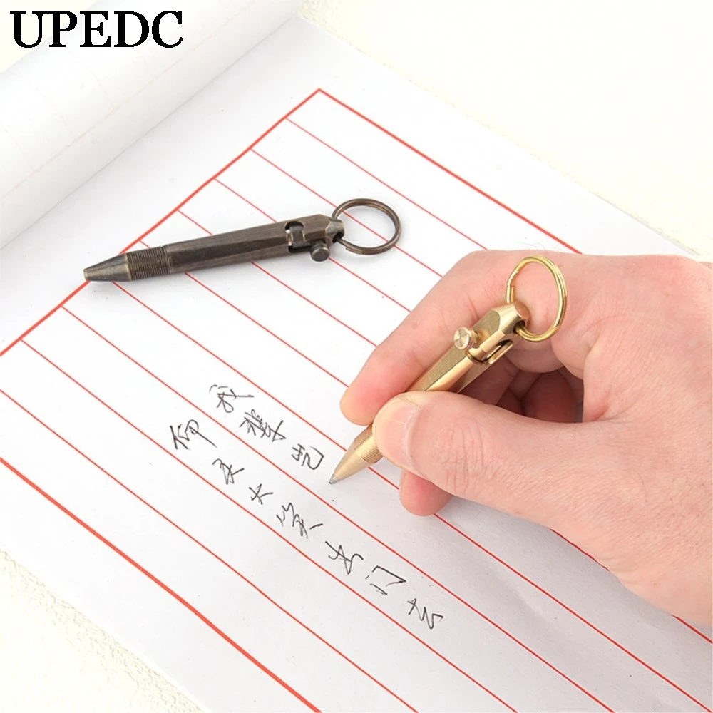 UPEDC Mini Keychain Brass Pen Removable Pendant Portable Travel Pocket Pen Signature Ballpoint Pen
