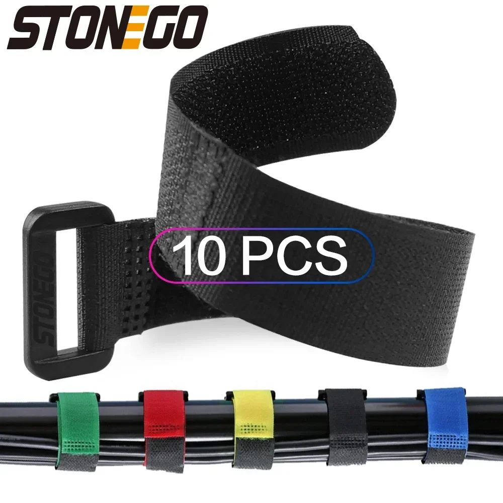 STONEGO 10pcs Reusable Fastening Cable Organizer Cable Ties management Adjustable Multi-Purpose Hook and Loop Nylon Strap Ties