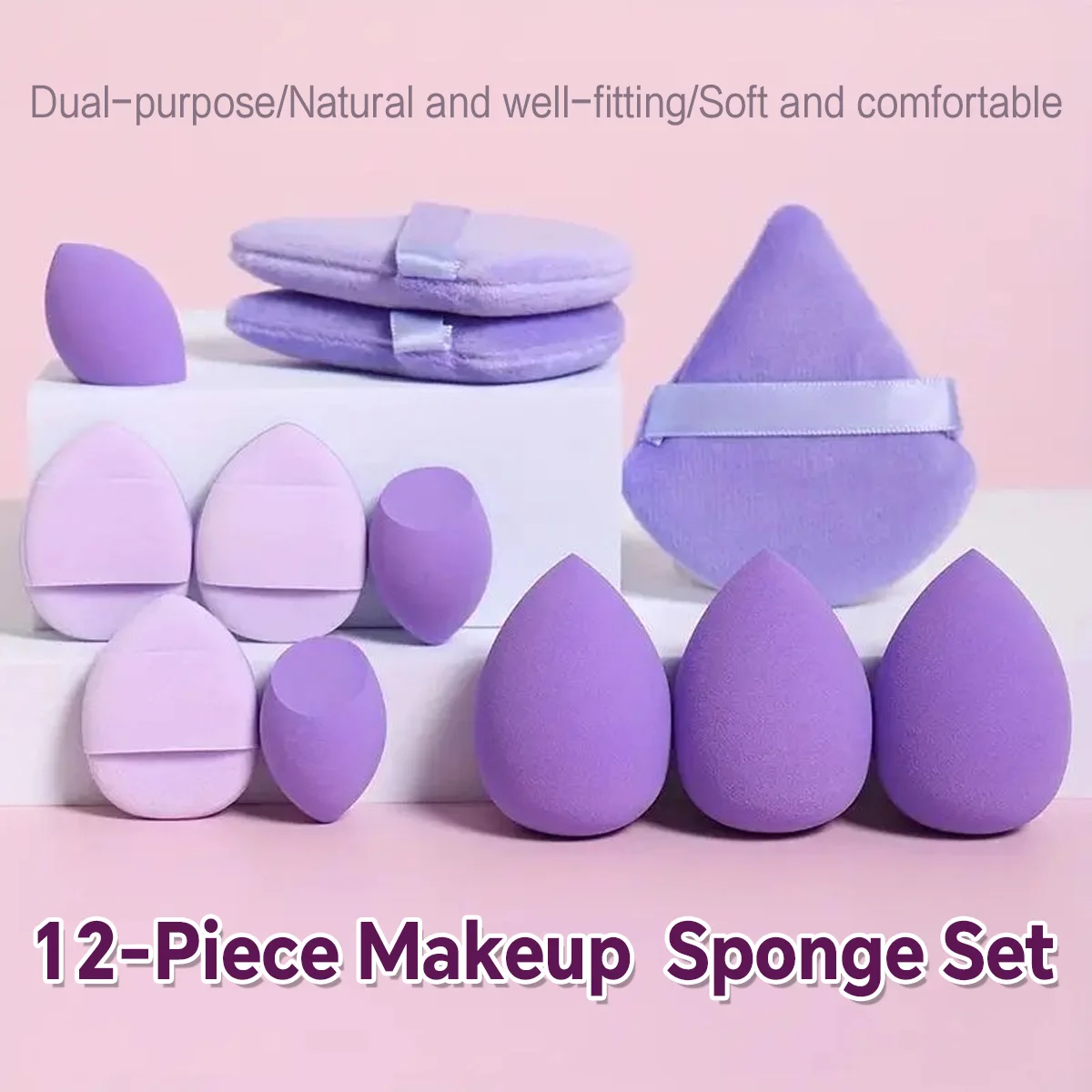 12PCS Essential Makeup Tool Set for Women Foundation Sponge Beauty Blender Powder Puff Wet Dry Use Complete Makeup Tool Set