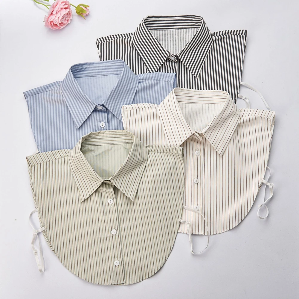 Women Striped Detachable False Shirt Collar Lapel Dickey Fake Collar Removable Decorative Collar for Sweater Coat Dress