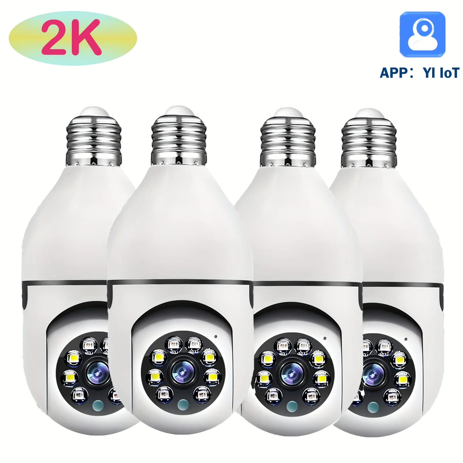 2K Light Bulb Security Camera Indoor, 2.4GHz WiFi Wireless Connectivity Home Camera, Two Modes Of SD Card And Cloud Storage, Color Night Vision, Audio/Motion Detection, Indoor Camera With Phone App